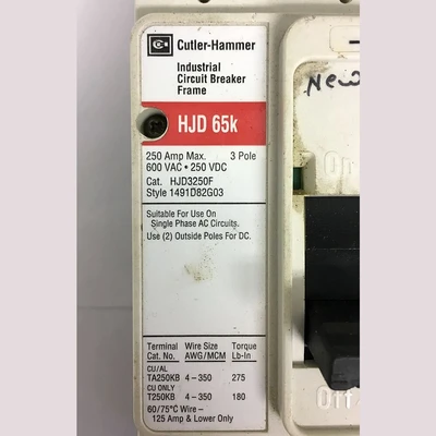 Cutler Hammer 3 Pole 250 Amp HJD 65k Breaker