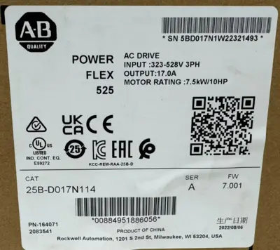 NEW SEALED ALLEN BRADLEY 25B-D017N114 POWERFLEX 525 10HP SER. A 25BD017N114