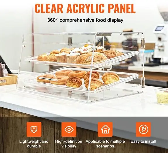 Pastry Display Case, 2-Tier Commercial Countertop Bakery Acrylic  Display Case - 20.7" wide