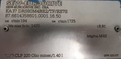 REFURBISHED SEW EURODRIVE KA37 DRS80M4BE2/TF/ES7S GEARMOTOR 1.5HP 277/480V