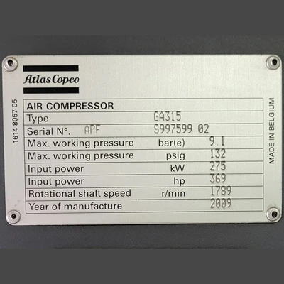 USED 2009 ATLAS COPCO GA315