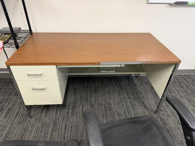 Lot including (1) 60" width x 29" height x 30" depth steel framed desk with 2 drawers (1 is a file d...