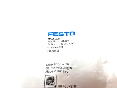 USED FESTO SIZE 6 SUB-BASE SET, 3/4" NPT CONNECTION, 526079