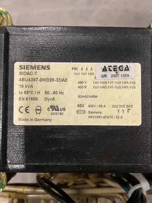 Siemens SIDAC-T 4AU4397-0MD20-3DA0 18kVA Isolation Transformer 400/480V 400V