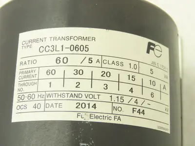 Fuji Electric CC3L1-0605 Current Transformer 60:5 Ratio 600V 60A 5VA