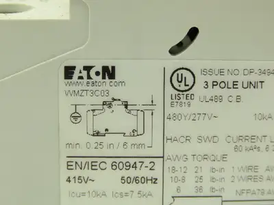 Eaton WMZT3C03 Circuit Breaker 3 Amp 480 Volt 3Ph 3 Pole Lot of 2