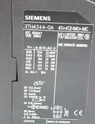 NEW SIEMENS 3TH4244-0AP6 CONTROL RELAY 240 VOLTS 3TH42440A 3TH42440AP6