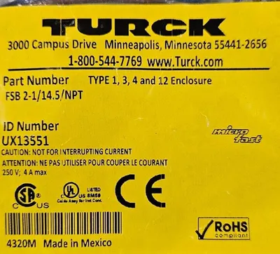 Turck FSB 2-1/14.5/NPT Connector. Loc5E-19