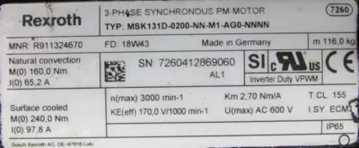 REFURBISHED REXROTH R911324670 SERVO MOTOR MSK131D-0200-NN-M1-AG0-NNNN