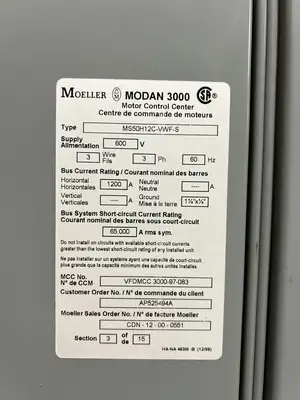 Modan 3000 VFD MCC, 600V, 3-Ph, 1200A, 15 Sections