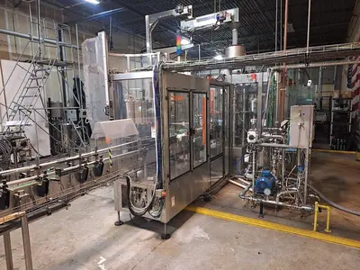 Complete KOSME Bottling Line Includes Depalletizer, Barifill Glass Filler & Flexa Labeler