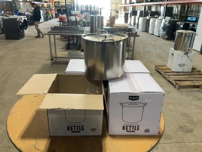 Used LOT OF (4) BREWMASTER 5 GALLON STAINLESS STEEL BREW KETTLES Brewing Equipment Michigan US | Miedema Asset Management Group #1580070