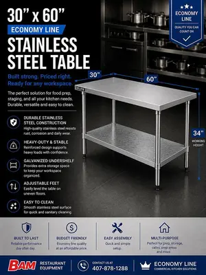 30"x60" Economy Line Stainless Steel Table