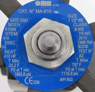 NEW OMB MA-810 GATE VALVE 1-1/2" 800 SERIES 92336 MA810