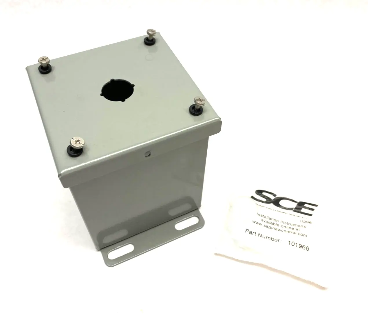 USED SAGINAW CONTROL & ENGINEERING PUSHBUTTON ENCLOSURE 4" X 4" GRAY STEEL