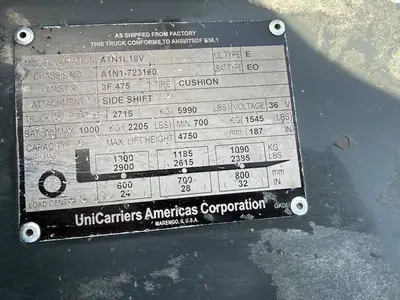 Used 2017 UNICARRIERS TX35N 3-Wheel Sit down Electric Counterbalance Forklifts Illinois US | Somerset Equipment Sales #1546146