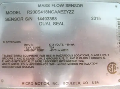 USED Micro Motion R200S418NCAAEZYZZ