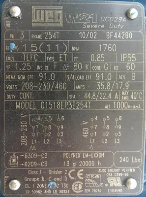 SPC9340  Mixer and Blender 15 hp disperser, no lift, stationary style