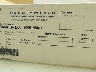 BS&B Safety Systems 1136401,BIN VD-F-8 Rupture Disk 4" Type SKR 70.5 PSIG @ 72°F
