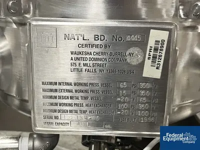 USED Waukesha Cherry-Burrell 20 Liter Waukesha Reactor, 316 S/S, 65/100#