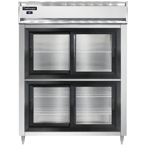 Continental D2RESNSASGDHD 57" Two Section Reach In Refrigerator, (4) Sliding Glass Doors, Top Compressor, 115v