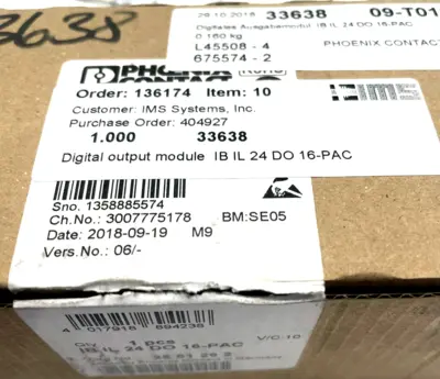 NEW PHOENIX CONTACT IB IL 24 DO 16-PAC OUTPUT TERMINAL IBIL24DO16PAC
