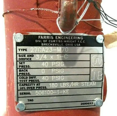 NEW FARRIS ENGINEERING 27CA23-M70 PRESSURE RELIEF VALVE 3/4 X 1-C 27CA23M70