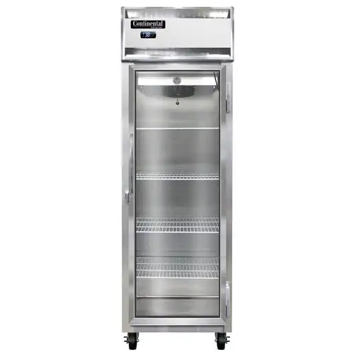 Continental 1RNSAGD 26" One Section Reach In Refrigerator, (1) Right Hinge Glass Door, Top Compressor, 115v