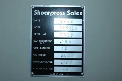 Used ACCURSHEAR 625010 Power Squaring Shears (Inch) Ohio US | HGR 24 #1441283