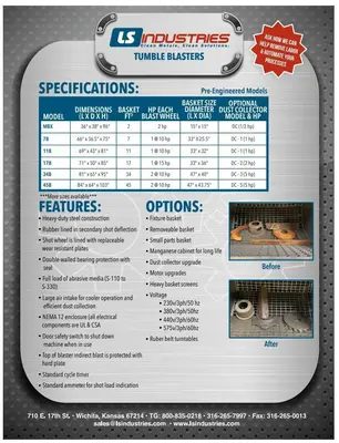 LS INDUSTRIES BARREL TYPE TUMBLE BLAST MACHINE & DUST COLLECTOR: YOBRO #24013