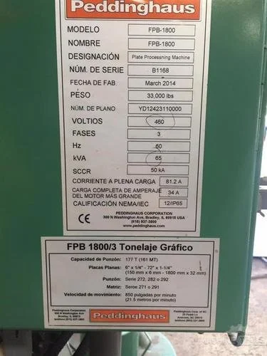 Used 2014 PEDDINGHAUS FPB1800/3 Structural Steel Burning Systems Illinois US | Perfection Global, LLC. 10 #174384