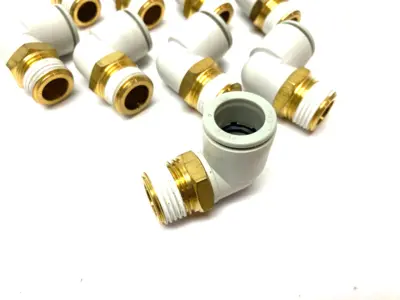 USED SMC PNEUMATIC ELBOW FITTING MALE 1/2" BSPT 16MM TUBE