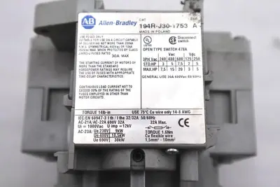 ALLEN BRADLEY 194RJ301753 OPEN TYPE SWITCH 478A 30A MAX #L-226