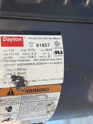 New | in-Stock Dayton 81857 HVAC Parts and Equipment Indiana US | J&J Industrial Supply #1556336