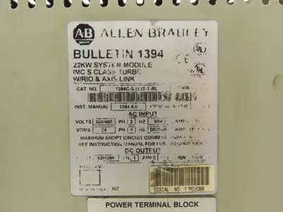 Allen Bradley 1394C-SJT22-T-RL Digital Servo 22kW System Module 460V READ