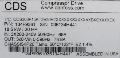NEW DANFOSS 134F9367 COMPRESSOR DRIVE 20HP CDS303P15KT2E20H2XXXXXXSXXXXAXXXXDX