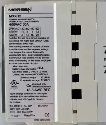 USED Mersen / Bussmann M30J12 / LPJ-15SP