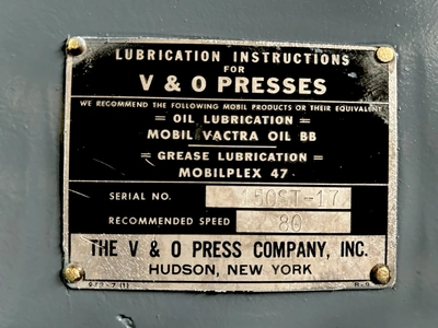 USED 1980 V AND O V AND O 150ST PRESS