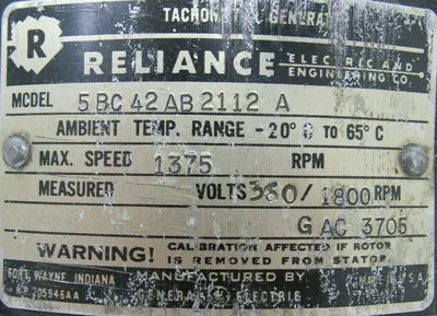 USED RELIANCE ELECTRIC 5BC42AB2112A TACHOMETER GENERATOR