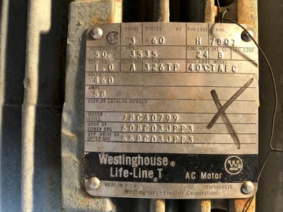 Westinghouse 50 HP, 3600 RPM, Vertical Electric Motor