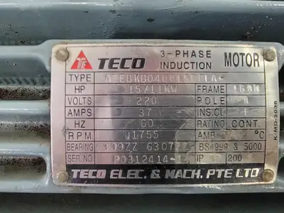 15 hp, 220 Volts, 1755 Rpm, 160W Induction Electric Motor