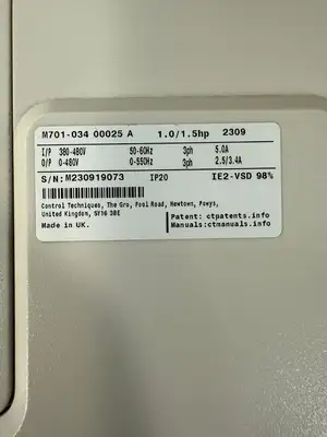 Control Techniques M701-034 00025 A Unidrive 1.0/1.5HP - 380-480V (8.4.6)