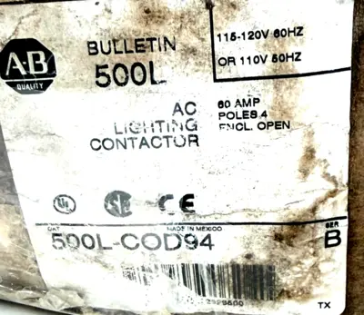 ALLEN BRADLEY 500L-COD94 CONTACTOR SER. B 500LCOD94 NEW, SURPLUS