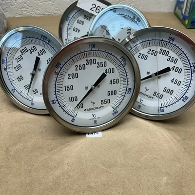 (5) ASHCROFT 5” BIMETAL THERMOMETER 3" STEM 50-550F 10-290C NNB * READ*