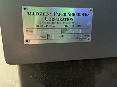 Used ALLEGHENY 1675C Paper Shredders Ohio US | HGR 24 #1314138