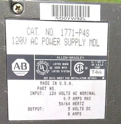 USED ALLEN BRADLEY 1771-P4S POWER SUPPLY MODULE 1771P4S