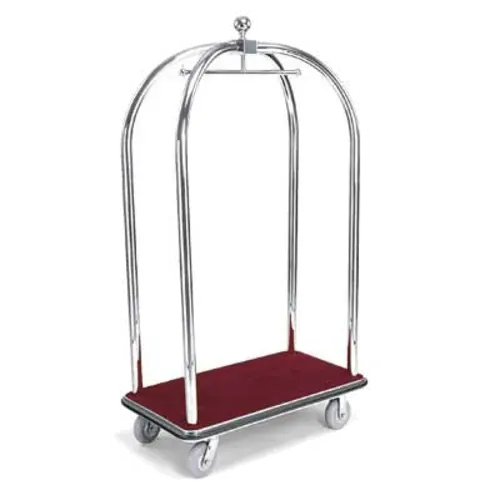 Forbes Industries Birdcage Luggage Cart w/ Carpeted Deck - 43"L x 24"W x 78"H, Satin Diamond Textured Steel (2522-DT)
