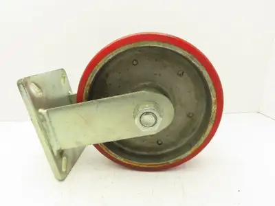 10"x 3" Red Polyurethane Aluminum Caster Wheel on Rigid Steel Plate