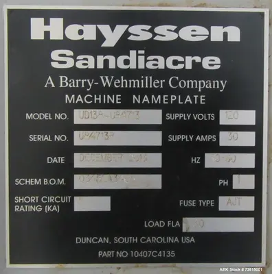 Used HAYSSEN ULTIMA 8-1 Net Weigh Filler Scale Vertical Form & Fill Illinois US | Aaron Equipment #760649