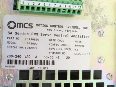 Motion Control Systems SA1000 Servo Amplifier Control Unit 240VAC 3Ph 1210930